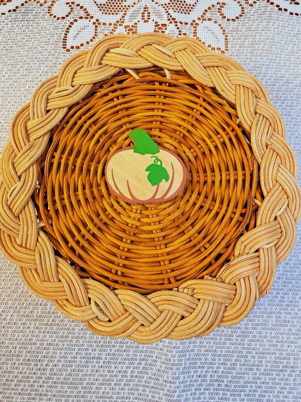 Round Wicker Pumpkin Decorative Baskets Small 6in Brown Beige